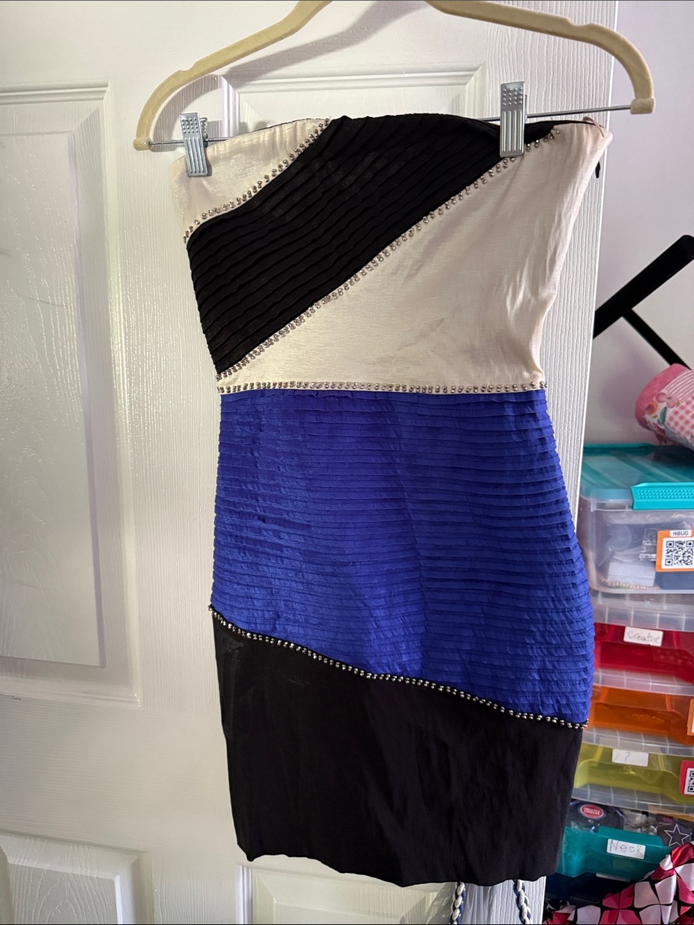 Nikibiki Strapless Colorblock Dress in Black, Cream, Blue